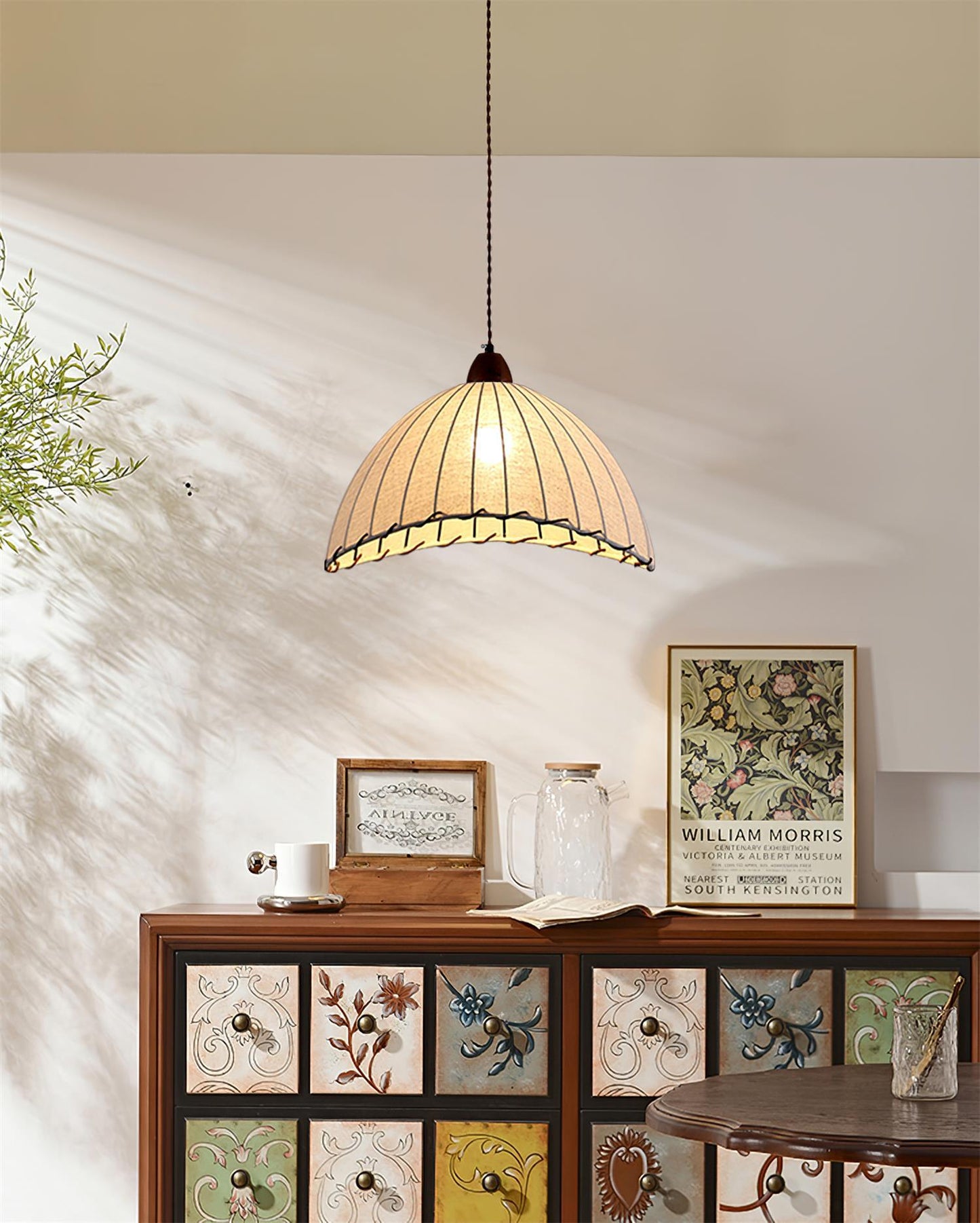 Houten Hanglamp Verstelbaar LED - Janna Stof Lamp