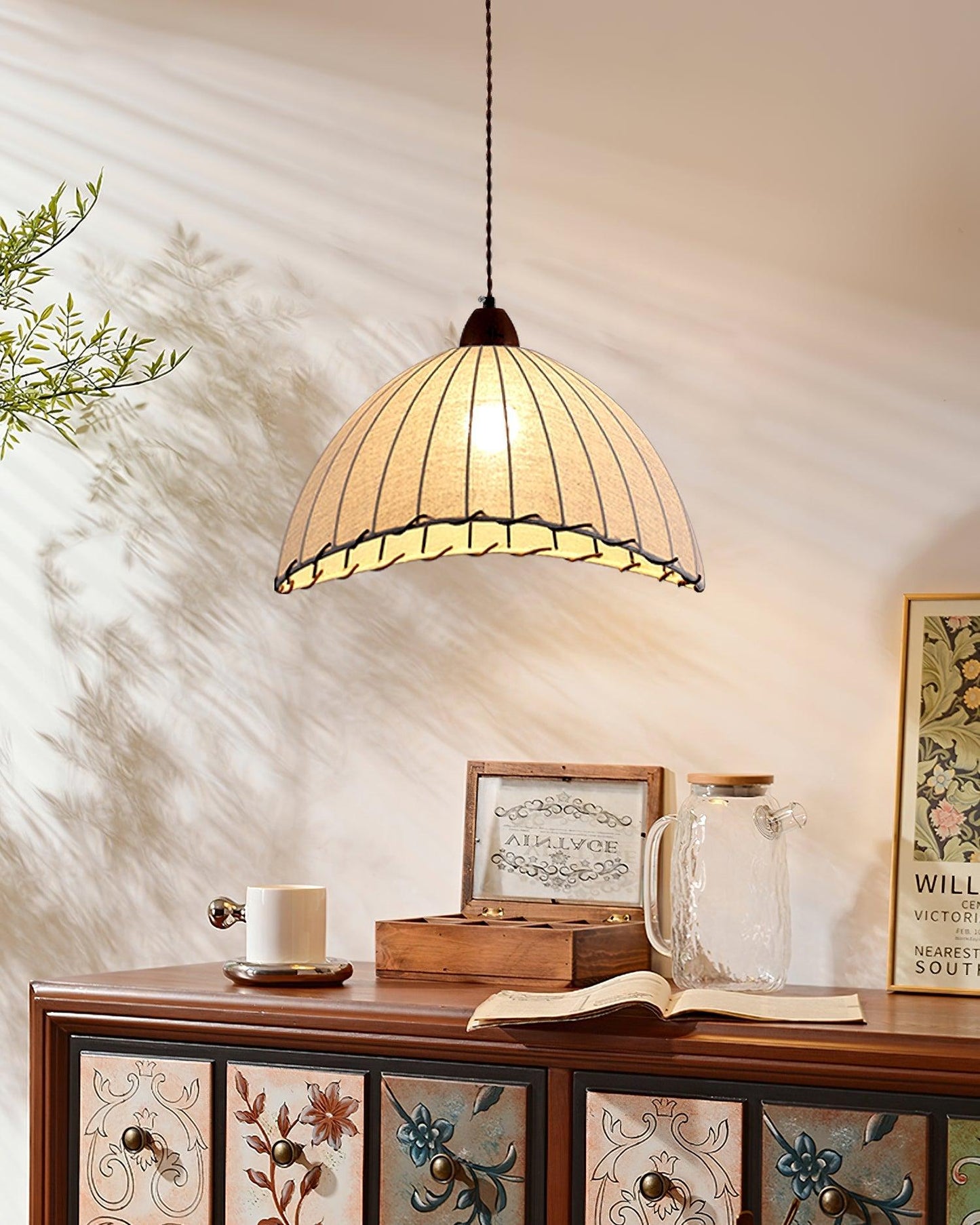 Houten Hanglamp Verstelbaar LED - Janna Stof Lamp