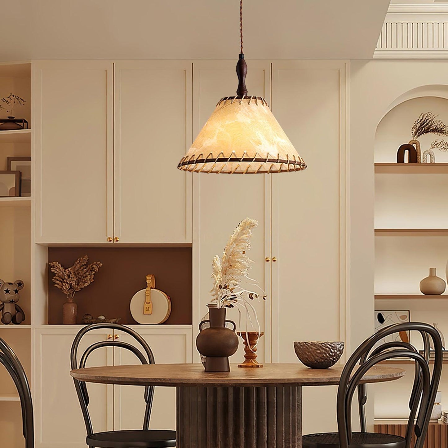 Houten Hanglamp Verstelbaar LED - Janna Stof Lamp