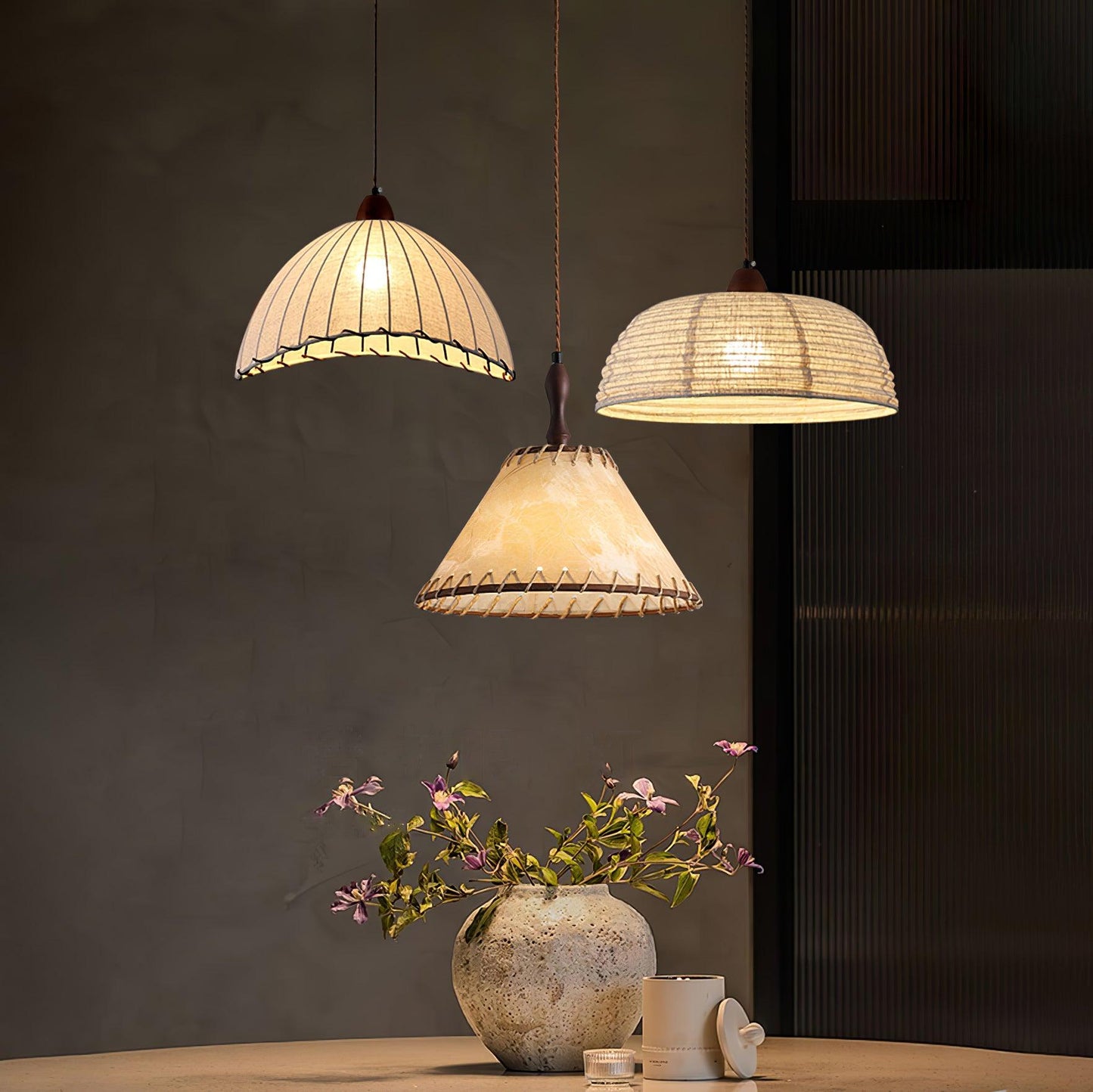 Houten Hanglamp Verstelbaar LED - Janna Stof Lamp