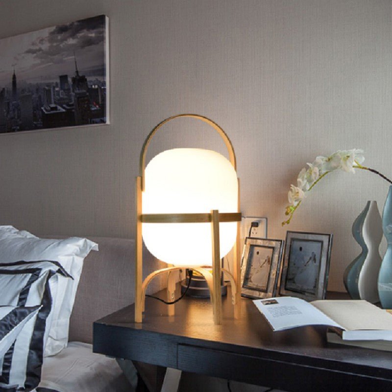 Houten Tafellamp met Opaal Glas - Albert Gezellige Lamp
