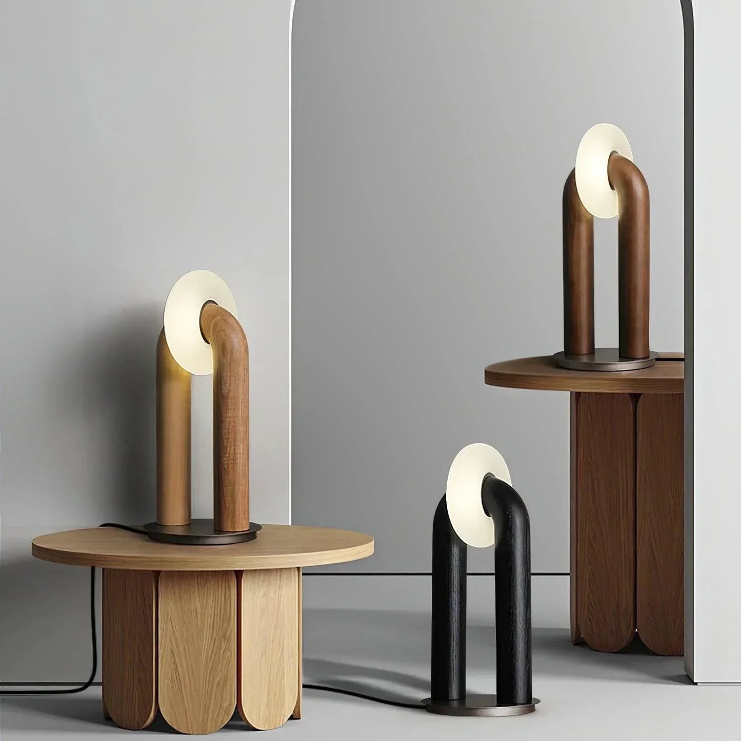Moderne Booglamp Houten Basis - Verlichting Amedeo