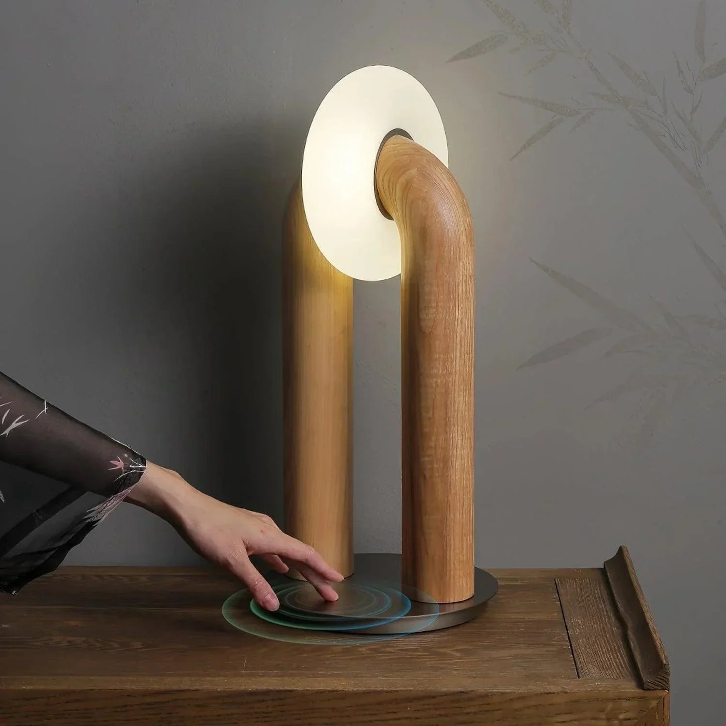 Moderne Booglamp Houten Basis - Verlichting Amedeo