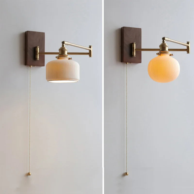 Moderne Keramische Wandlamp met Hout - Mireille
