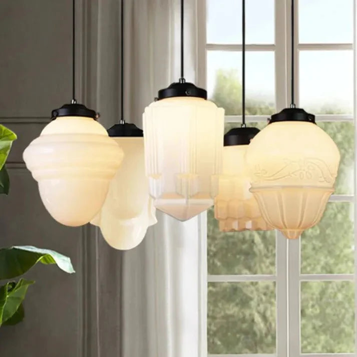 Geometrische Melkglas Hanglamp - Vintage Ismael