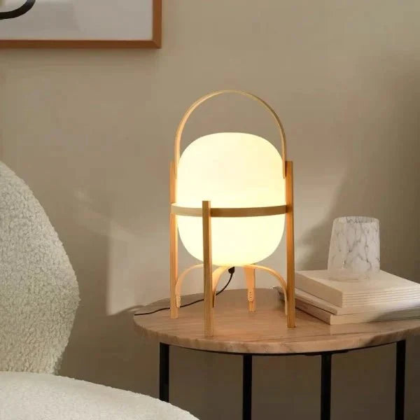 Houten Tafellamp met Opaal Glas - Albert Gezellige Lamp