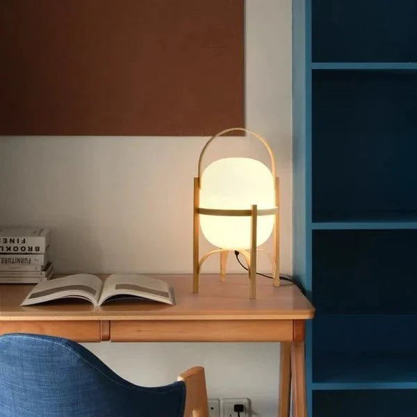 Houten Tafellamp met Opaal Glas - Albert Gezellige Lamp