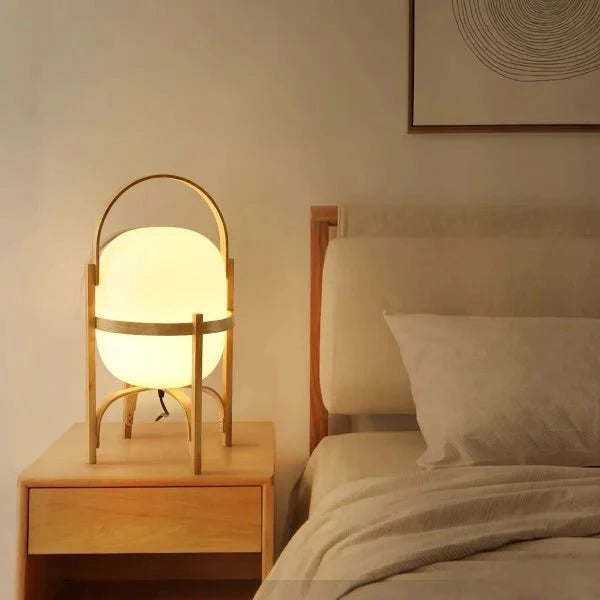 Houten Tafellamp met Opaal Glas - Albert Gezellige Lamp