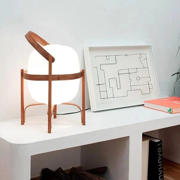 Houten Tafellamp met Opaal Glas - Albert Gezellige Lamp