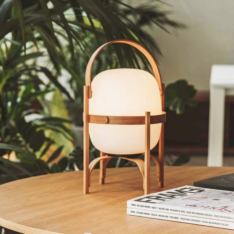 Houten Tafellamp met Opaal Glas - Albert Gezellige Lamp