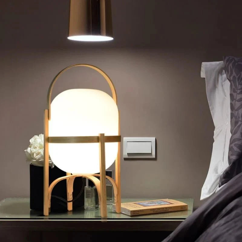 Houten Tafellamp met Opaal Glas - Albert Gezellige Lamp