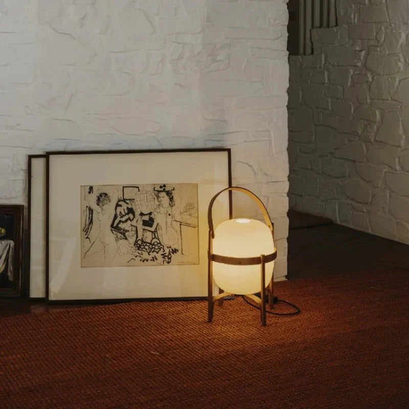 Houten Tafellamp met Opaal Glas - Albert Gezellige Lamp