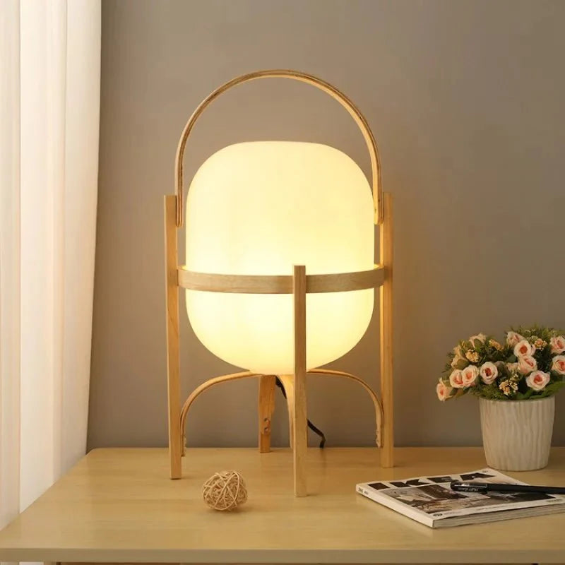 Houten Tafellamp met Opaal Glas - Albert Gezellige Lamp