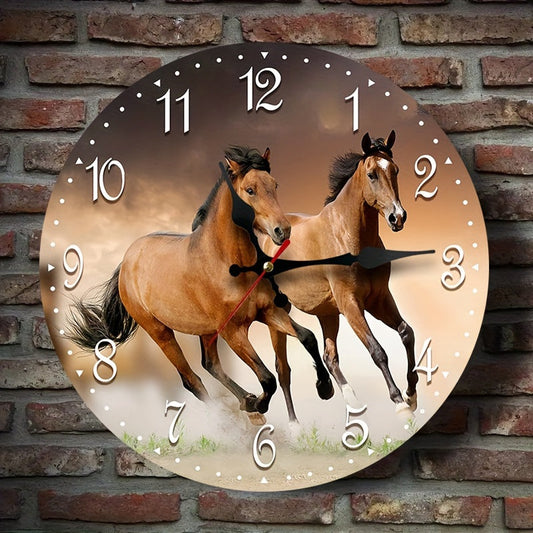 Natuurlijke Wandklok Stil Mechanisme - Paarden Design