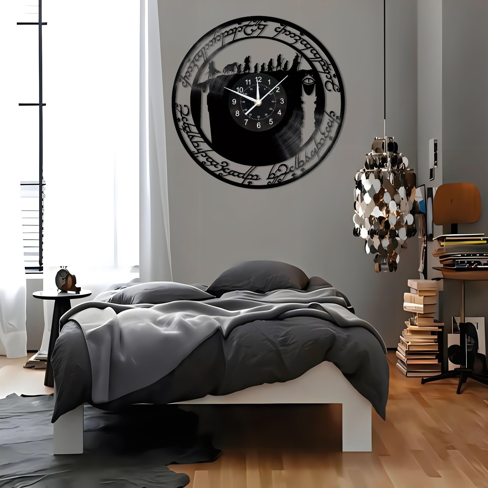 Stille Wandklok Gerecycled Vinyl - Mythisch Ontwerp Cerulean