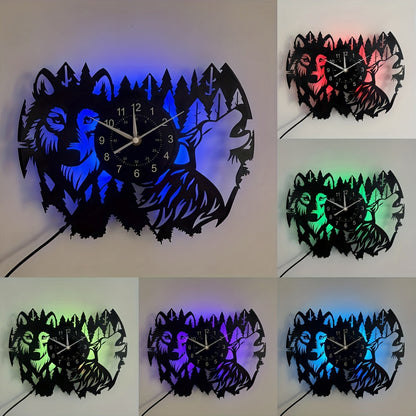 Stille Wandklok met Wolf Thema - Vinyl Klok Dubai
