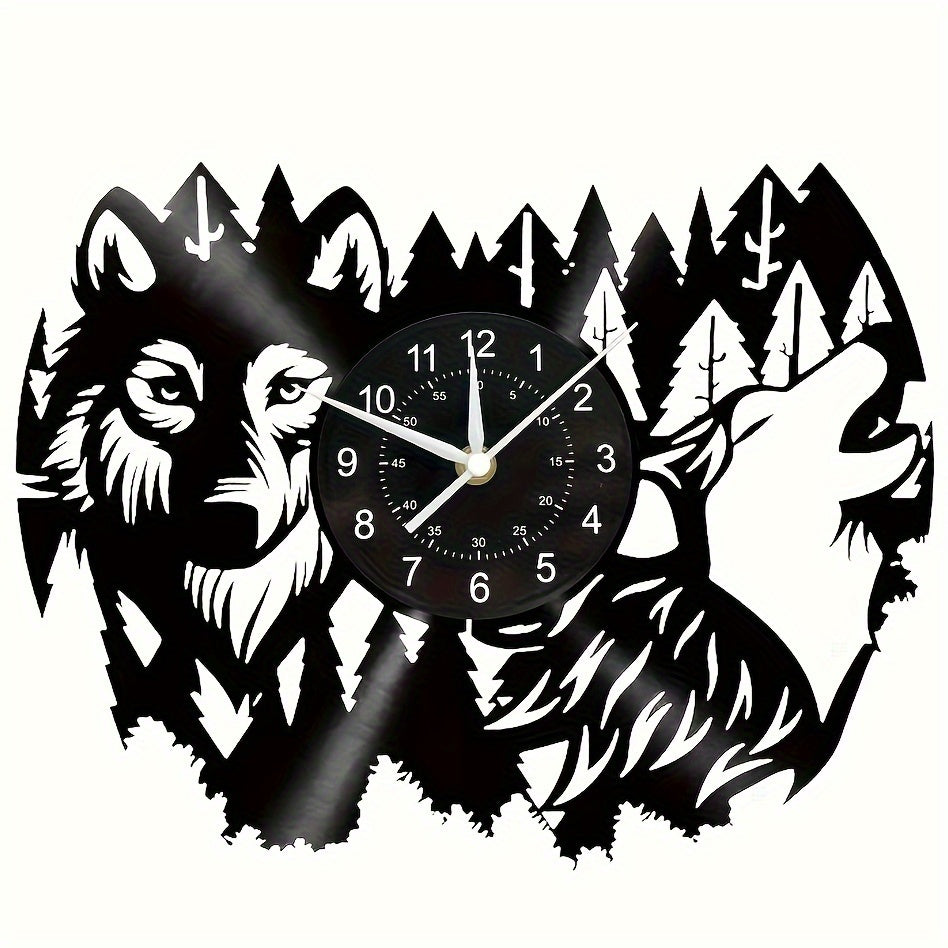 Stille Wandklok met Wolf Thema - Vinyl Klok Dubai