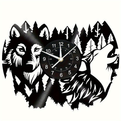 Stille Wandklok met Wolf Thema - Vinyl Klok Dubai